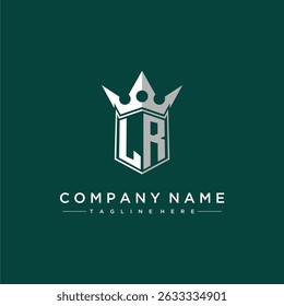 Logotipo inicial de monograma de letra LR para diseño de escudo y corona