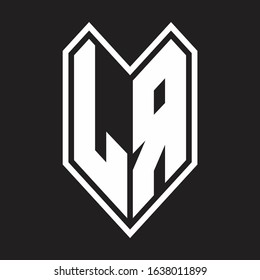 LR Logo monogram with emblem line style isolated on black background