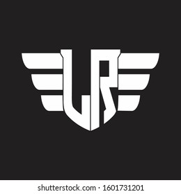 LR Logo monogram with emblem and wings element design template