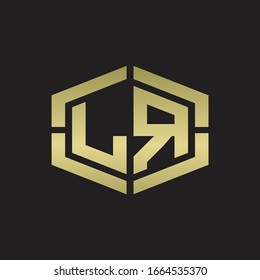 LR Logo monogram with hexagon shape and piece line rounded design tamplate on gold colors
