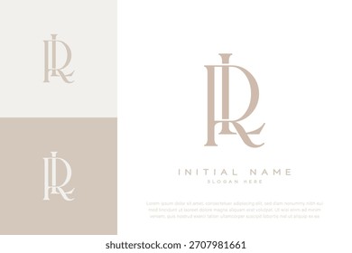 Letra inicial LR RL a mano y logotipo de lujo
