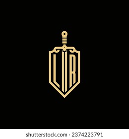 LR vintage shield and sword initial logo in high quality professional design that will print well across any print media