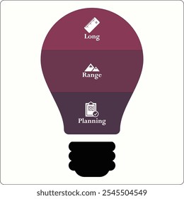 LRP - Siglas de planificación a largo plazo. Plantilla de infografía con iconos y marcador de posición de descripción