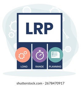 LRP, acrónimo de Long Range Planning. Concepto con Palabra clave, personas e íconos. Ilustración vectorial plana. Aislado en blanco.