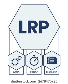 LRP, acrónimo de Long Range Planning. Concepto con Palabra clave, personas e íconos. Ilustración vectorial plana. Aislado en blanco.