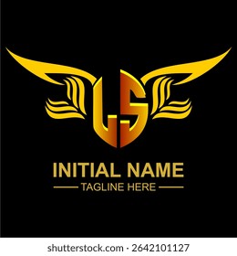 LS Golden Wing Emblem Logo with elegant gold wings, sleek and modern design. Ideal for branding, creative projects, luxury businesses, or artistic ventures.