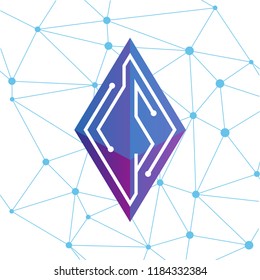 LS Initial letter block chain logo icon vector template. Looping mono line circuit letter on rhombus cube logo
