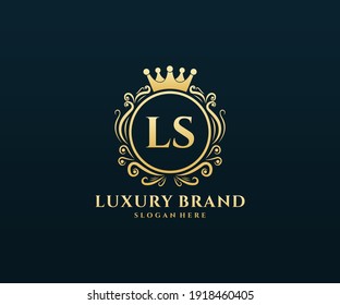 LS Initial Letter Gold calligraphic feminine floral hand drawn heraldic monogram antique vintage style luxury logo design.