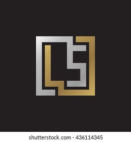 LS initial letters looping linked square elegant logo golden silver black background