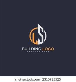 LS initial monogram logo for real estate with building style