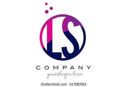 LS L S Circle Letter Logo Design with Purple Magenta Dots Bubbles Vector Illustration