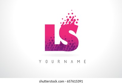 LS L S Letter Logo with Pink Letters and Purple Color Particles Dots Design.