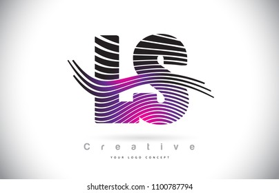 LS L S Zebra Texture Letter Logo Design With Creative Lines and Swosh in Purple Magenta Color Vector.