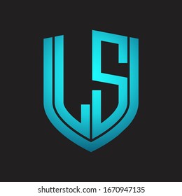 LS Logo monogram with emblem shield design isolated with blue colors on black background