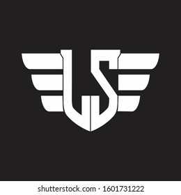 LS Logo monogram with emblem and wings element design template