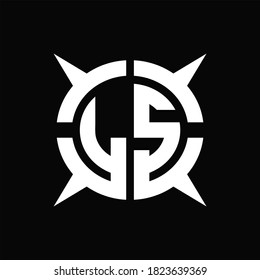 LS Logo monogram with four pieces circle slice design template on Black Background