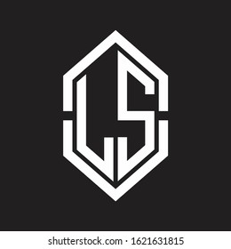 LS Logo monogram with hexagon shape and outline slice style with black and white