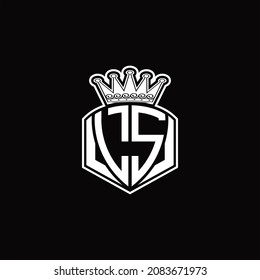 Monograma del logotipo LS con forma de emblema de lujo y plantilla de diseño de corona sobre fondo negro