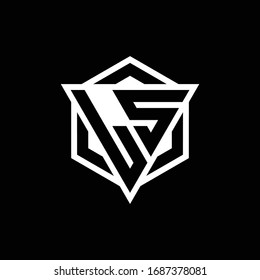 LS logo monogram with triangle and hexagon shape combination isolated on back and white colors