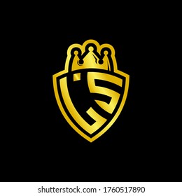 LS monogram logo with shield and crown style design template isolated on black background