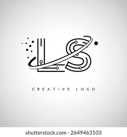 Logotipo de Monograma de Órbita LS - Marca de Letra Mínima Futurista com Linha de Arte Circular, Pontos Inspirados na Tecnologia e Conceito de Movimento Espacial para Identidade de Marca Moderna