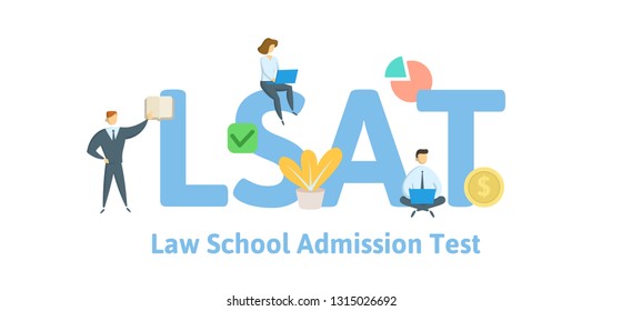 LSAT, Law School Admission Test. Concept With Keywords, Letters And Icons. Colored Flat Vector Illustration. Isolated On White Background.