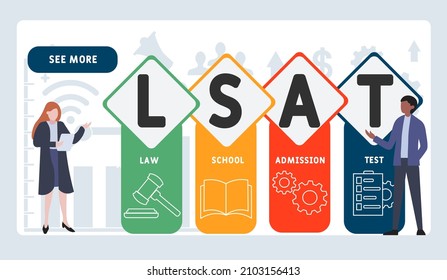 LSAT - Law School Admission Test Acronym. Business Concept Background.  Vector Illustration Concept With Keywords And Icons. Lettering Illustration With Icons For Web Banner, Flyer, Landing Pag