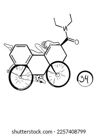 lsd composition and main figure on bicycle riding vector illustration