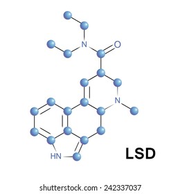 LSD, Lysergic acid diethylamide, acid, is a psychedelic drug of the ergoline's with psychological effects. Vector illustration.