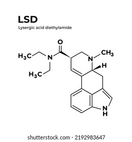 LSD Lysergic Acid Diethylamide Psychoactive Drug Skeletal Chemical Formula On White Background