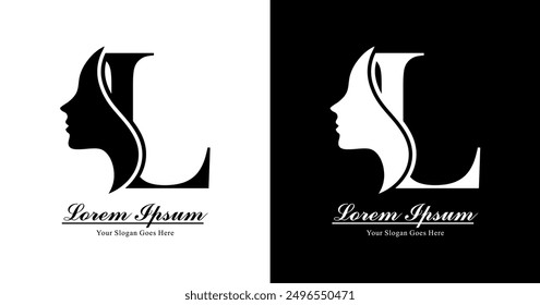 L-shaped design combined with a female silhouette and modern style