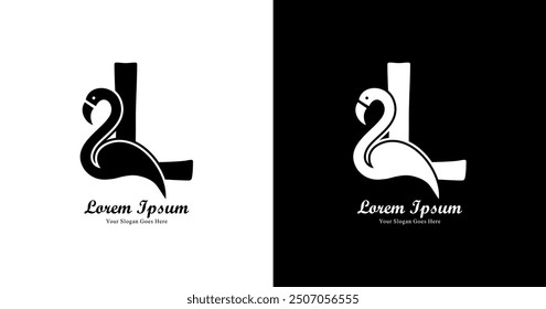 L-shaped logo design combined with flamingos