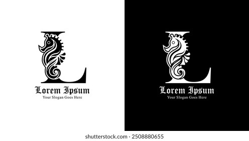 L-shaped logo design combined with seahorses