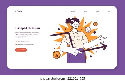 L-shaped recession type. Economic slow down or stagnation cause. Economical activity decline sign. Flat vector illustration