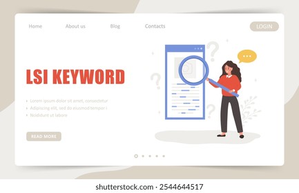 Lsi keyword. Landing page template. Latent Semantic Indexing. SEO concept. Vector illustration in flat cartoon style.