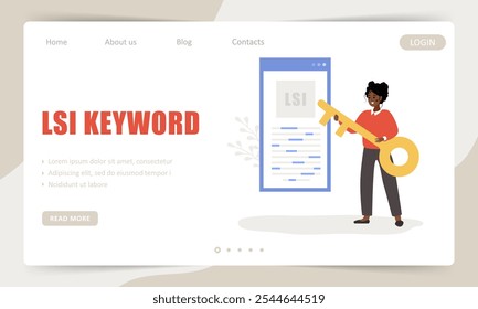 Lsi keyword. Landing page template. Latent Semantic Indexing. SEO concept. Vector illustration in flat cartoon style.