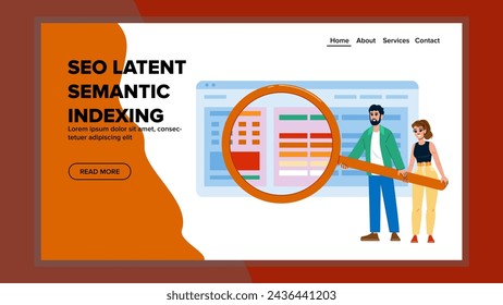 lsi seo latent semantic indexing vector. digital business, relevant technology, concept computer lsi seo latent semantic indexing web flat cartoon illustration