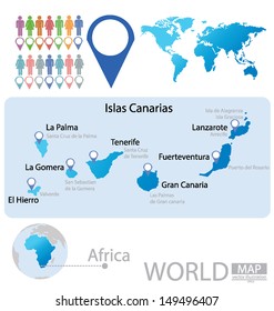 lslas Canarias. World Map. vector Illustration.