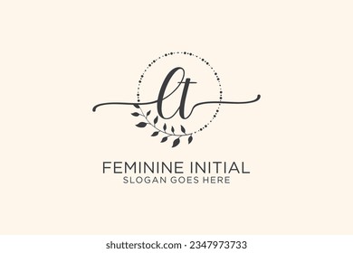 LT beauty monogram and elegant logo design handwriting logo of initial signature, wedding, fashion, floral and botanical with creative template.