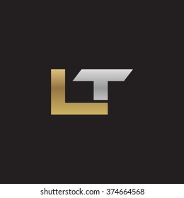 LT company linked letter logo golden silver black background