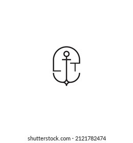LT creative letter logo design in anchor concept with high quality professional design that will print well across any print media