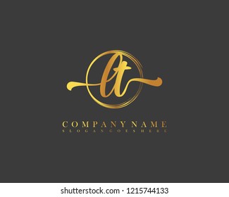 LT initial handwriting logo circle template vector