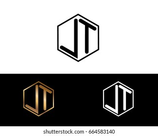 LT initial letters linked with hexagon shape logo
