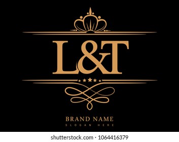 L&T Initial logo, Ampersand initial logo gold with crown and classic pattern