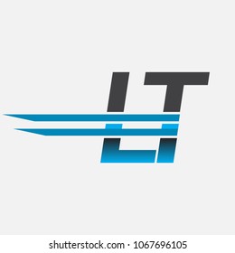 LT initial logo company name colored black and blue, Simple and Modern Logo Design.