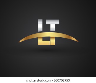LT initial logo company name colored gold and silver swoosh design. vector logo for business and company identity.
