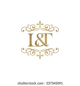 L&T Initial logo. Ornament ampersand monogram golden logo