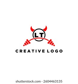 LT initial monogram for fitnes or gym logo with devil style design