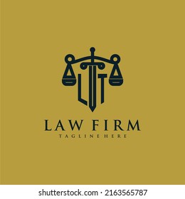 LT initial monogram for lawfirm logo with sword and scale
