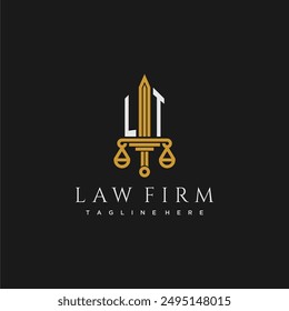 LT initial monogram for lawfirm logo with sword and scale